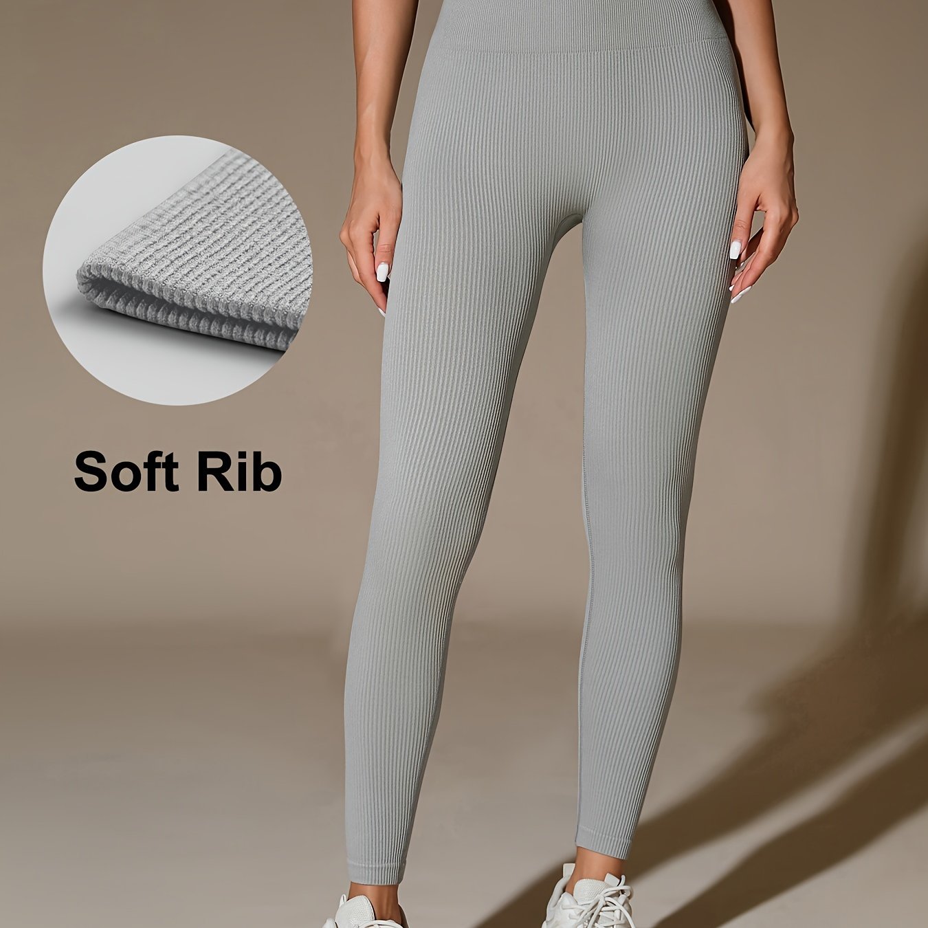 Naadloze hoge taille sportlegging voor ultiem comfort | Geribbelde buikcontrole | Ideaal voor diverse activiteiten en seizoenen | Shop nu! afbeelding 11