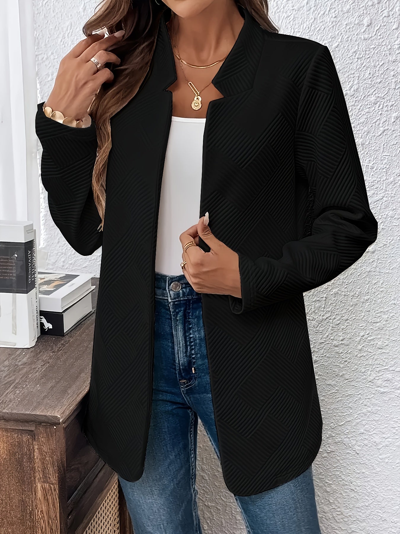Trendy open front blazer van katoenmix: perfect voor lente & herfst! afbeelding 6