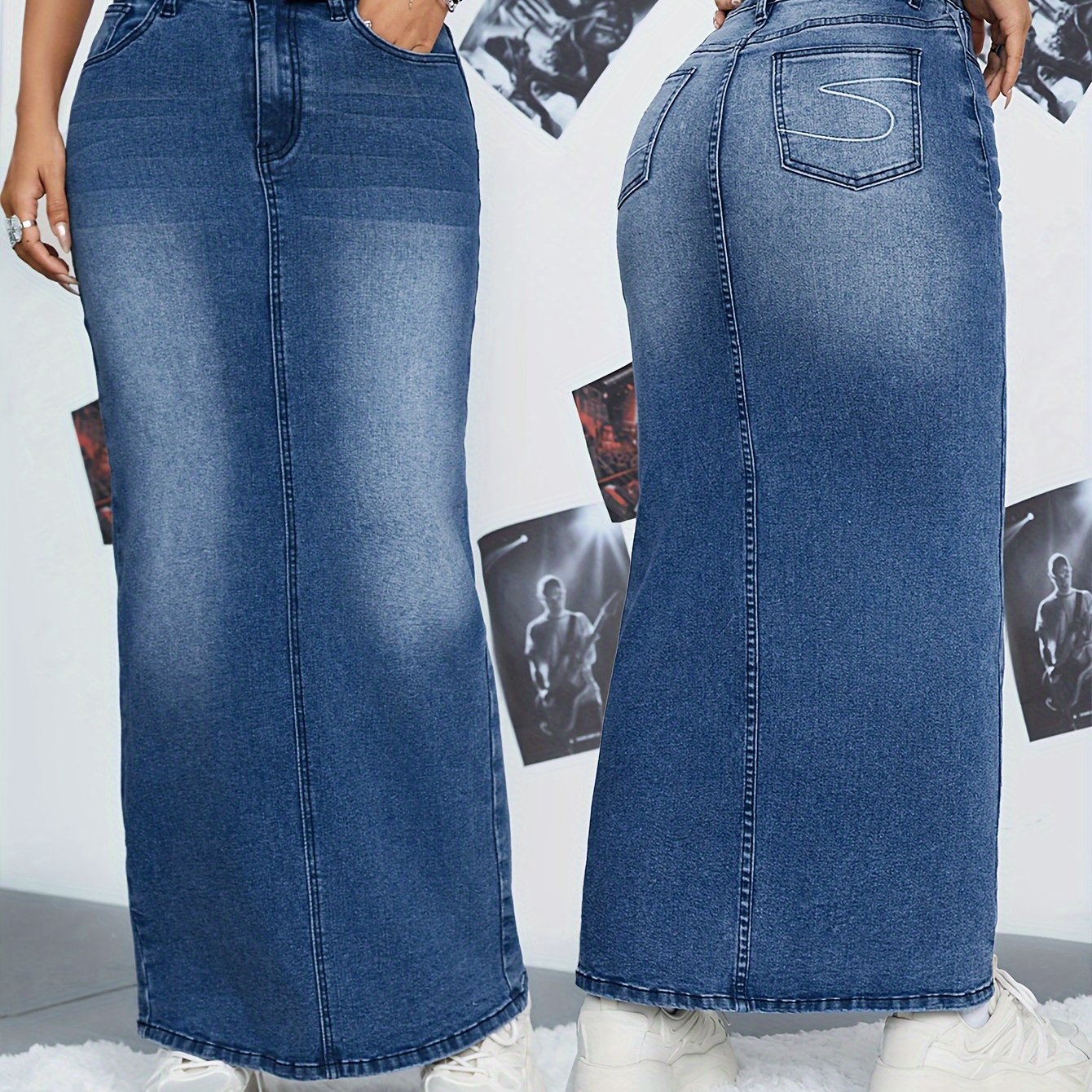 Stijlvolle maxi denimrok met elegant borduursel | Comfortabele pasvorm | Geschikt voor elke gelegenheid afbeelding 8