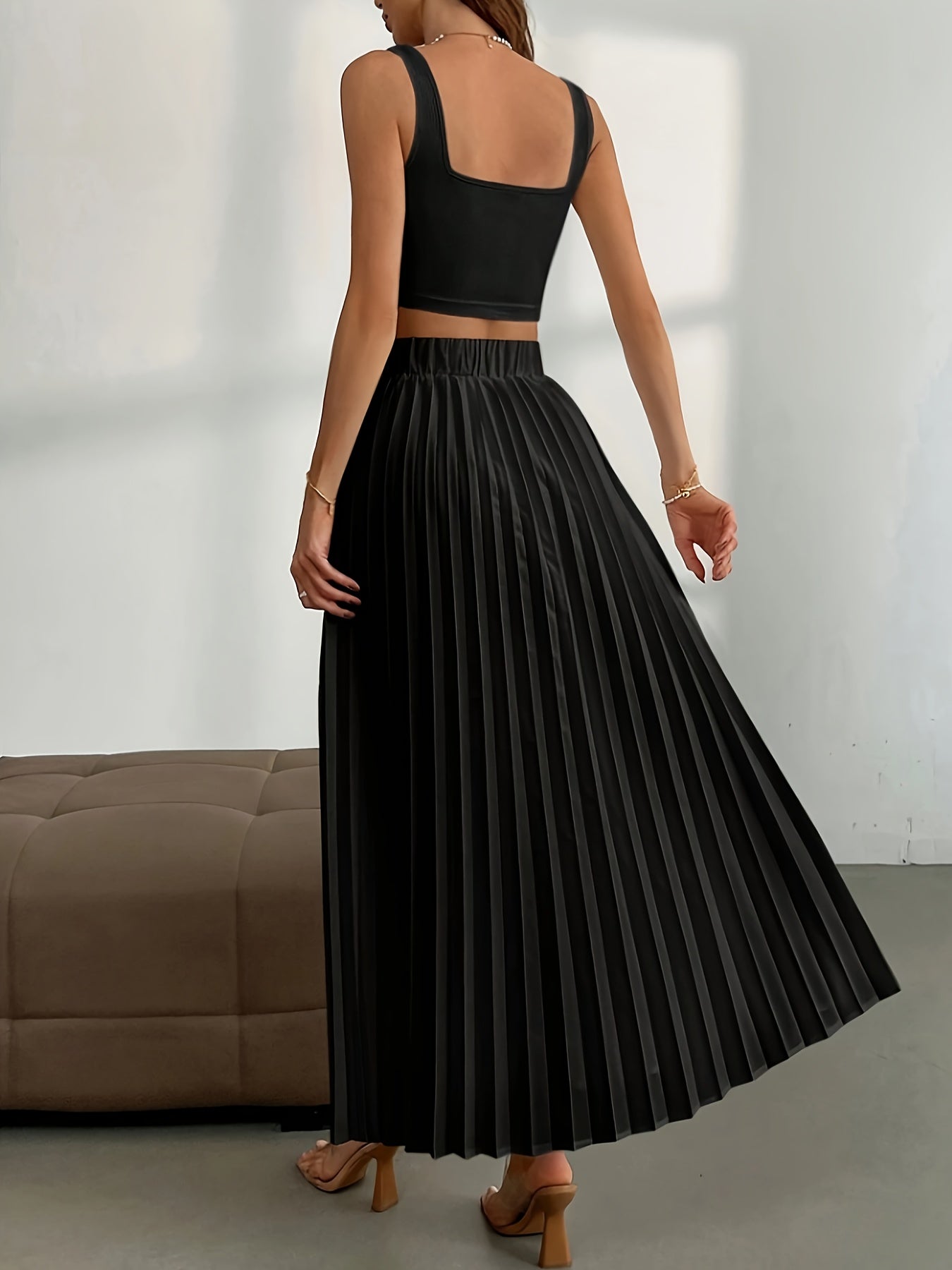 Hoge taille effen geplooide rok | Comfortabele en duurzame katoenmix | Voor elke gelegenheid | Flatterende pasvorm afbeelding 3