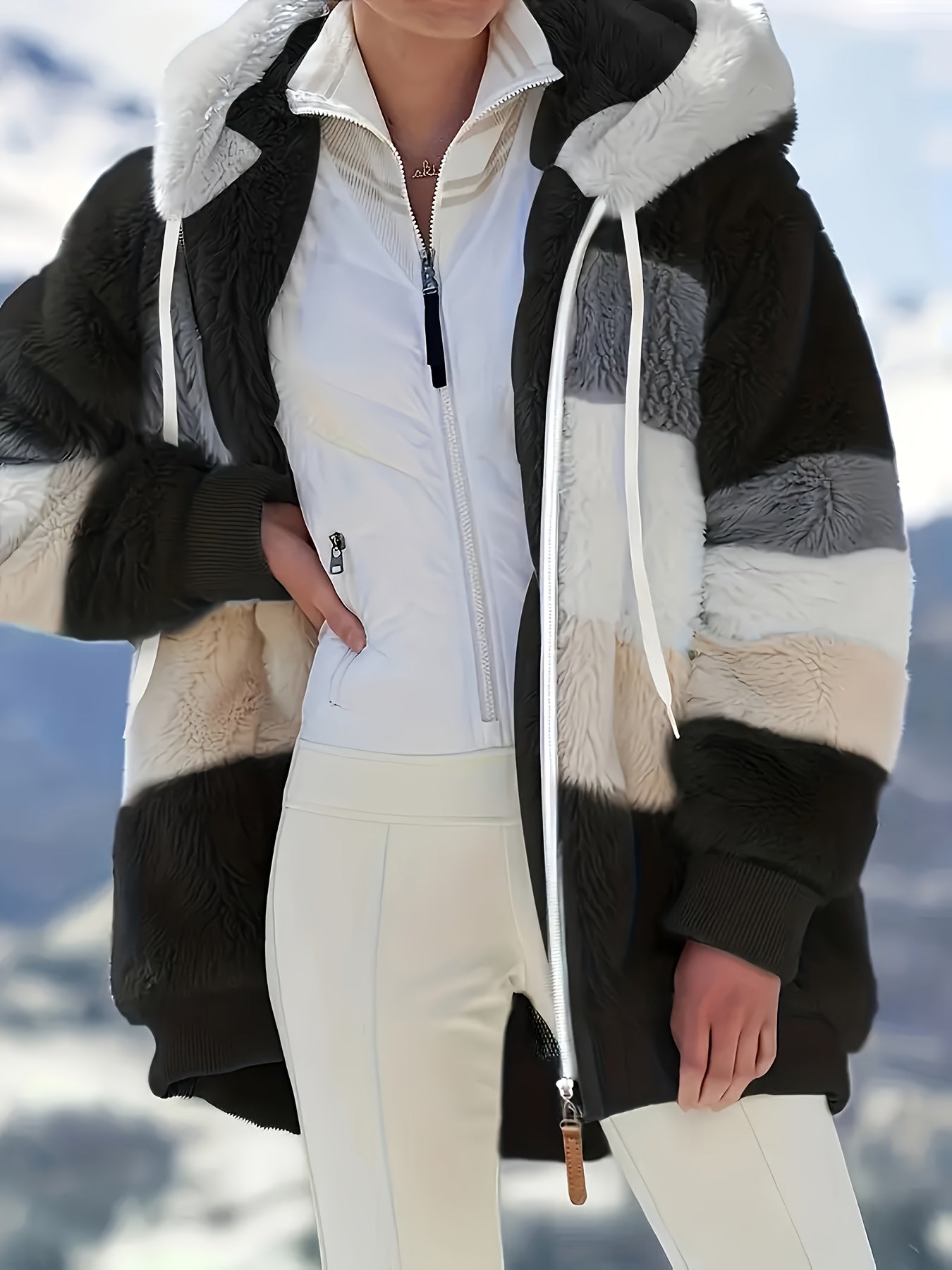 Warme fuzzy winterjas met capuchon afbeelding 9