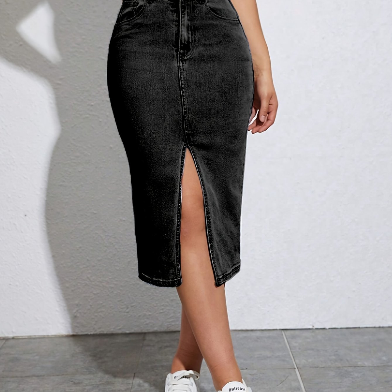 Stijlvolle gespleten denim rok met hoge taille voor casual gelegenheden in lente, zomer en herfst afbeelding 12