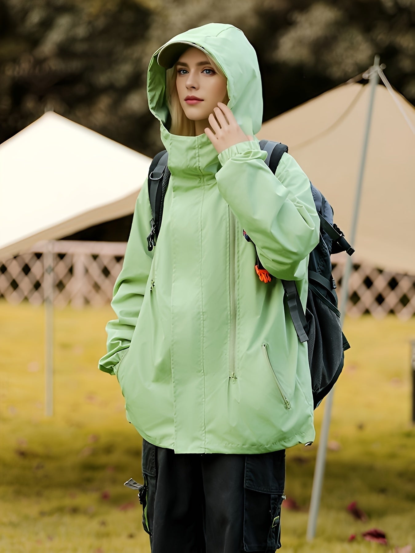 Buitensportjas dames: Duurzame en comfortabele katoenmix met capuchon afbeelding 11