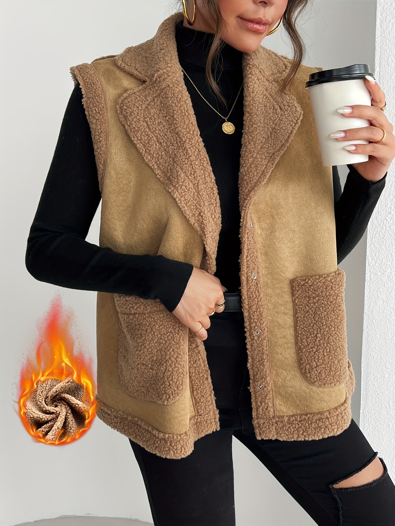 Pluche mouwloos gilet van luxe katoenmix voor herfst en winter afbeelding 2