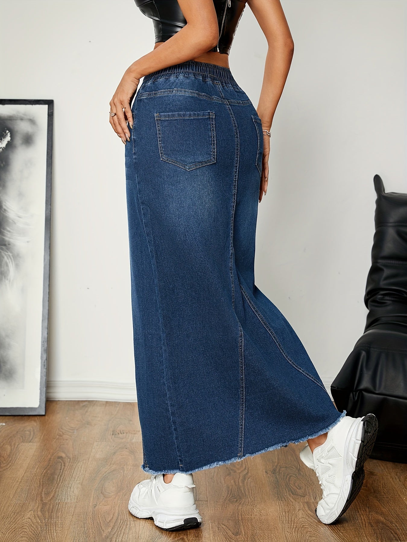Stijlvolle denim rok: comfort en fashion voor elk seizoen - de perfecte keuze voor casual chic! Shop nu. afbeelding 4