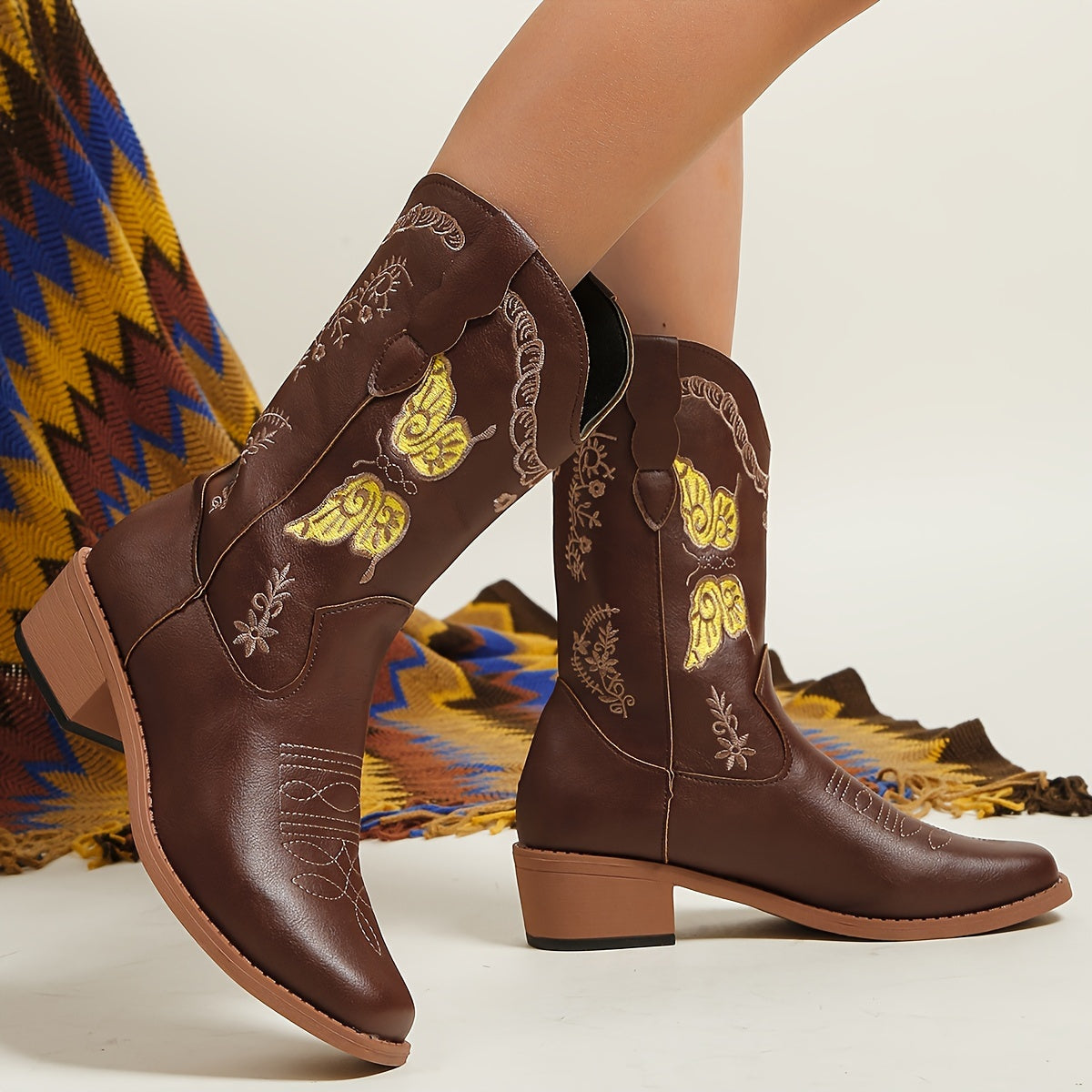 Opvallende cowboylaarzen dames | Speelse dierenprint & vlinderpatroon afbeelding 8