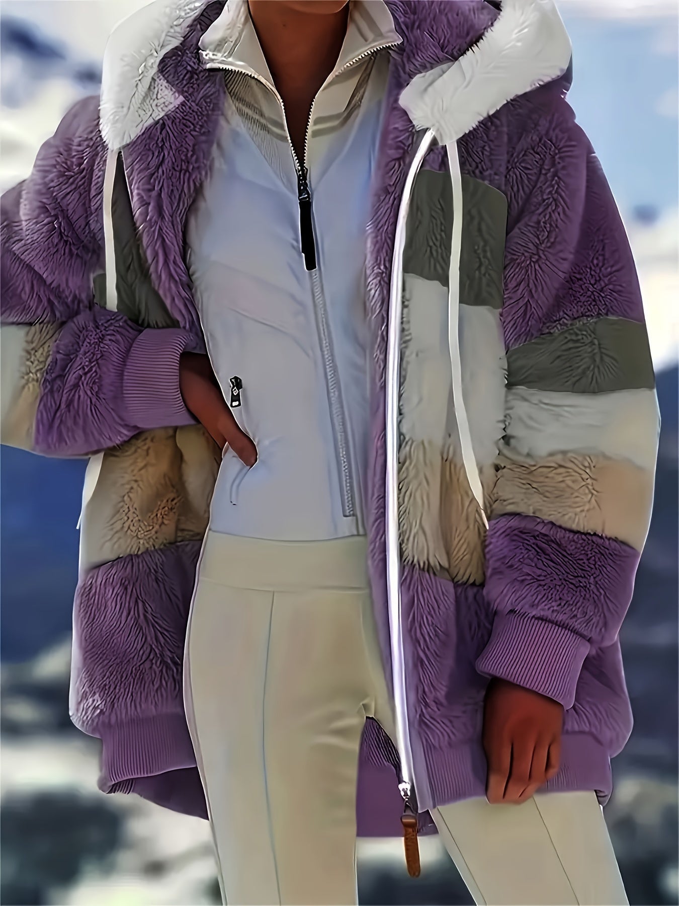 Warme fuzzy winterjas met capuchon afbeelding 10