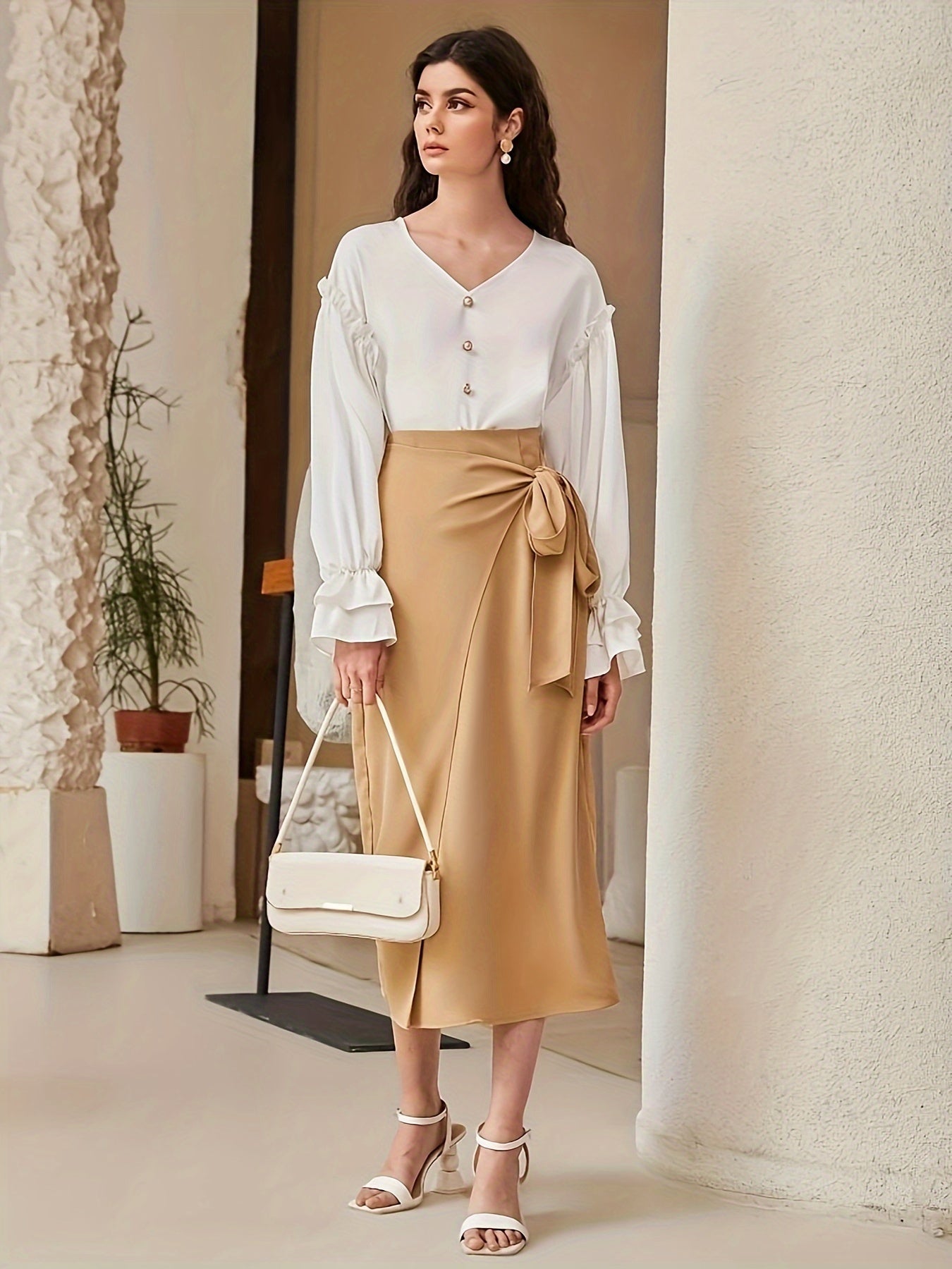 Effen wikkelrok met strik en hoge taille - Stijlvol en veelzijdig voor iedere gelegenheid afbeelding 5