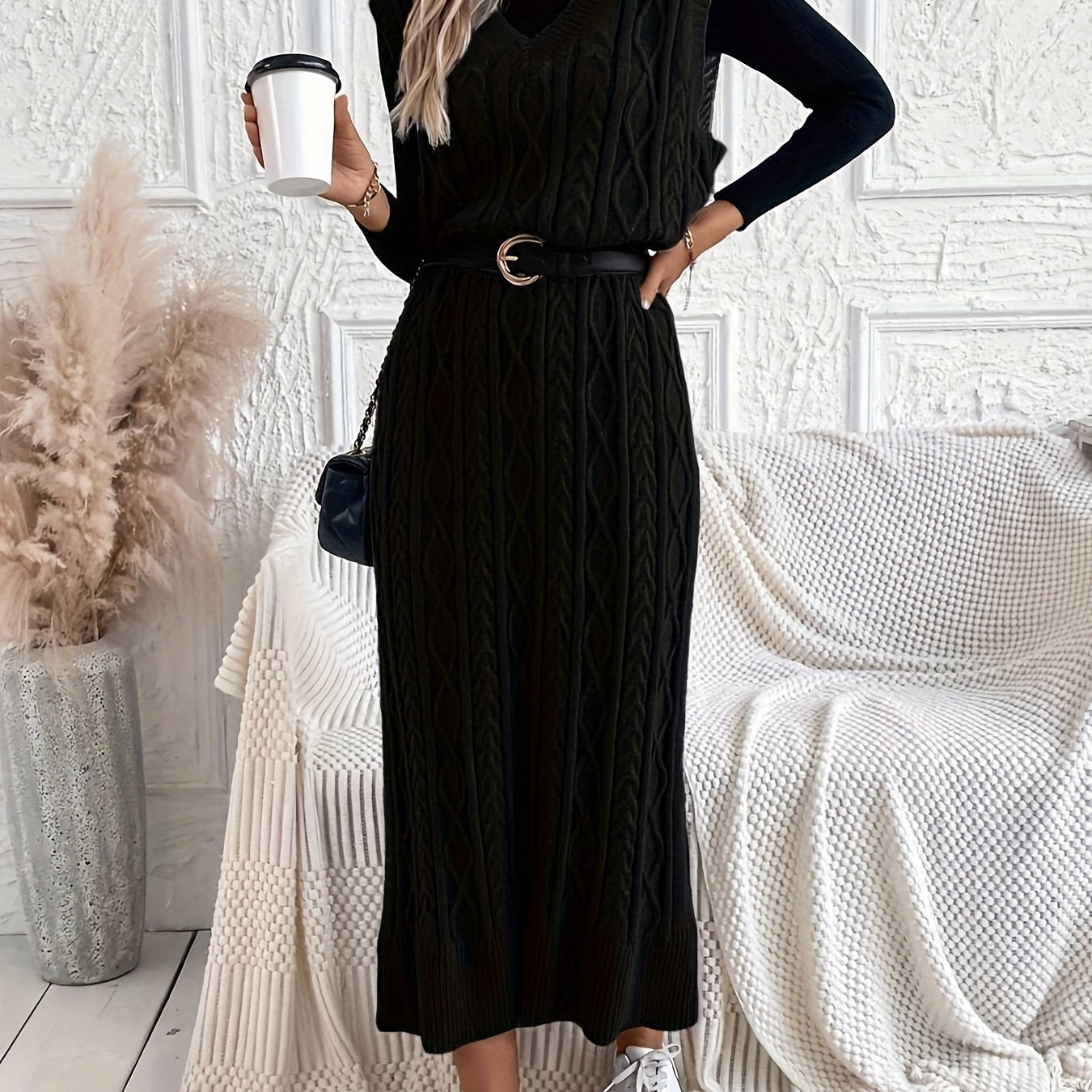 "Luxe Gebreide Maxi-jurk met V-hals - Elegant en Comfortabel | Perfect voor Zomer" afbeelding 13