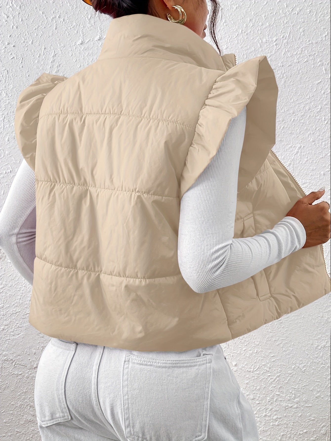 Stijlvol gewatteerd vest met ruches mouwen | Comfortabele en warme herfst- en wintermode | Hoogwaardig en tijdloos design in katoenmix afbeelding 5