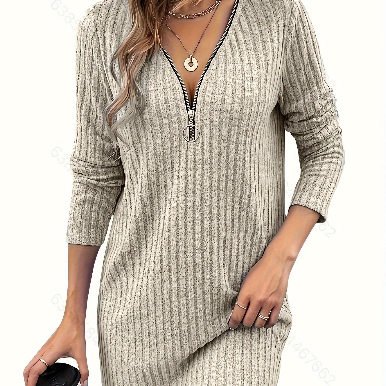 Stijlvolle breiwerk jurk met V-hals - perfect voor herfst en winter! afbeelding 12