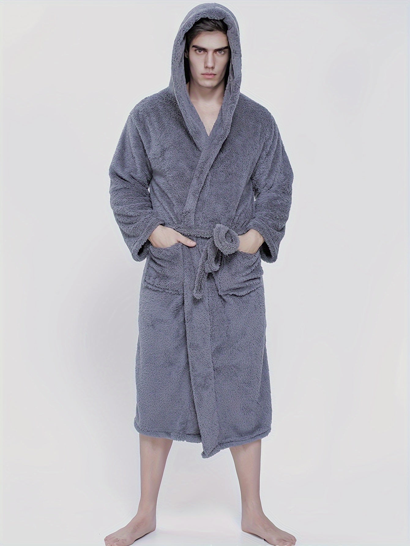 Warme en zachte heren badjas in effen kleur