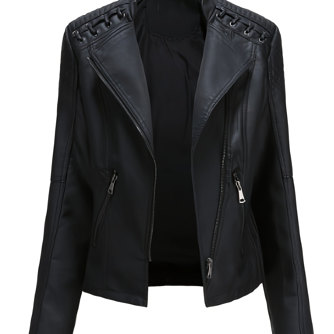 Stoer en stijlvol: Faux leren bikerjack met rits en lange mouw - Luxe katoenmix afbeelding 13