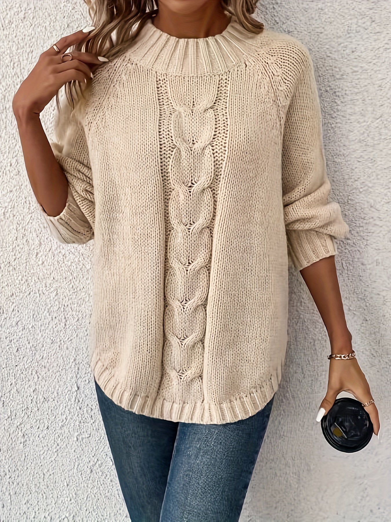 Kabelgebreide trui van premium katoenmix | Warme en tijdloze herfst- en winterstijl afbeelding 4