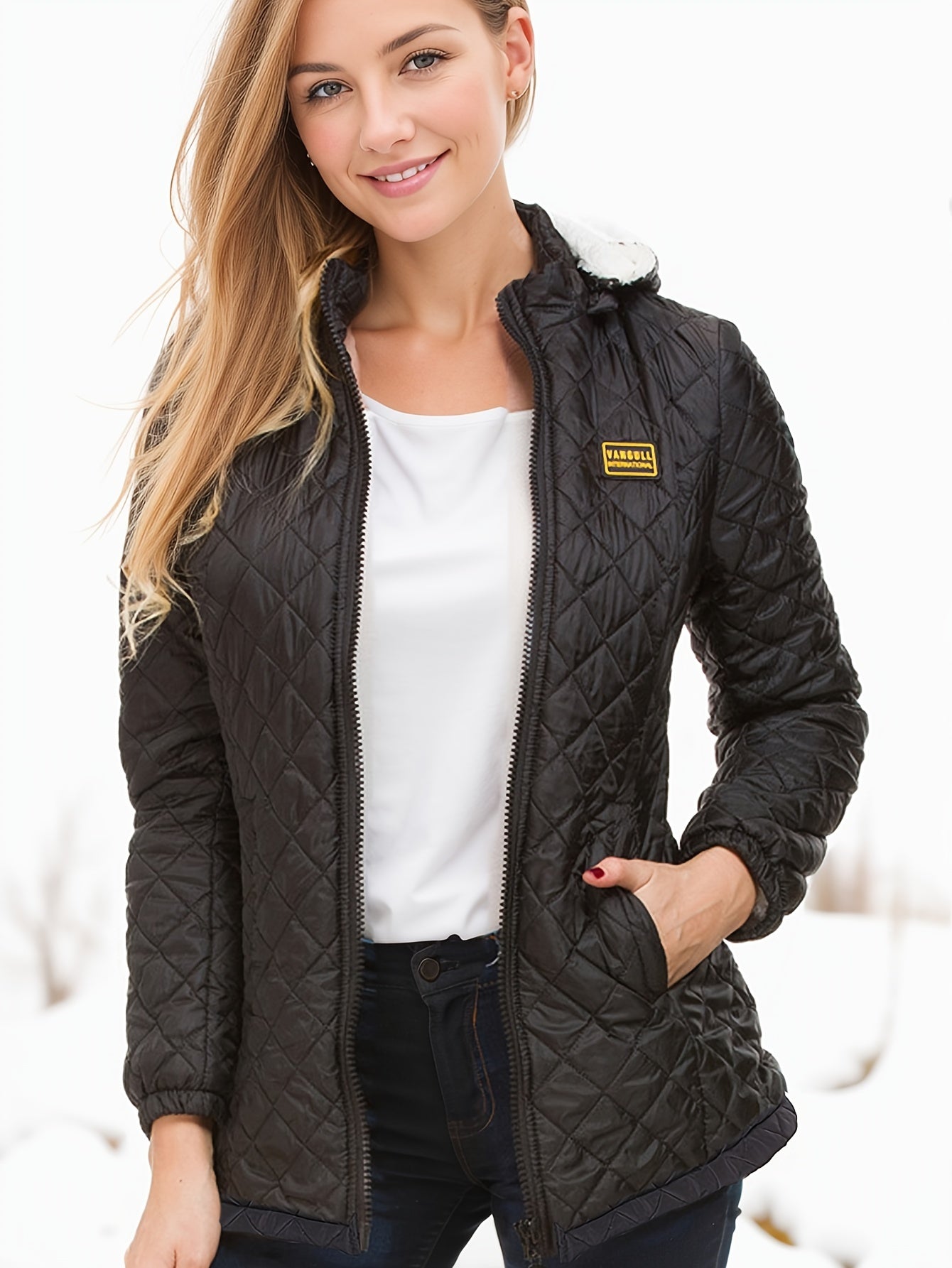 Feline Fleece Gevoerde Rits Quilten Jas - Stijlvol, Warm & Praktisch! Onmisbaar voor de Herfst en Winter afbeelding 5