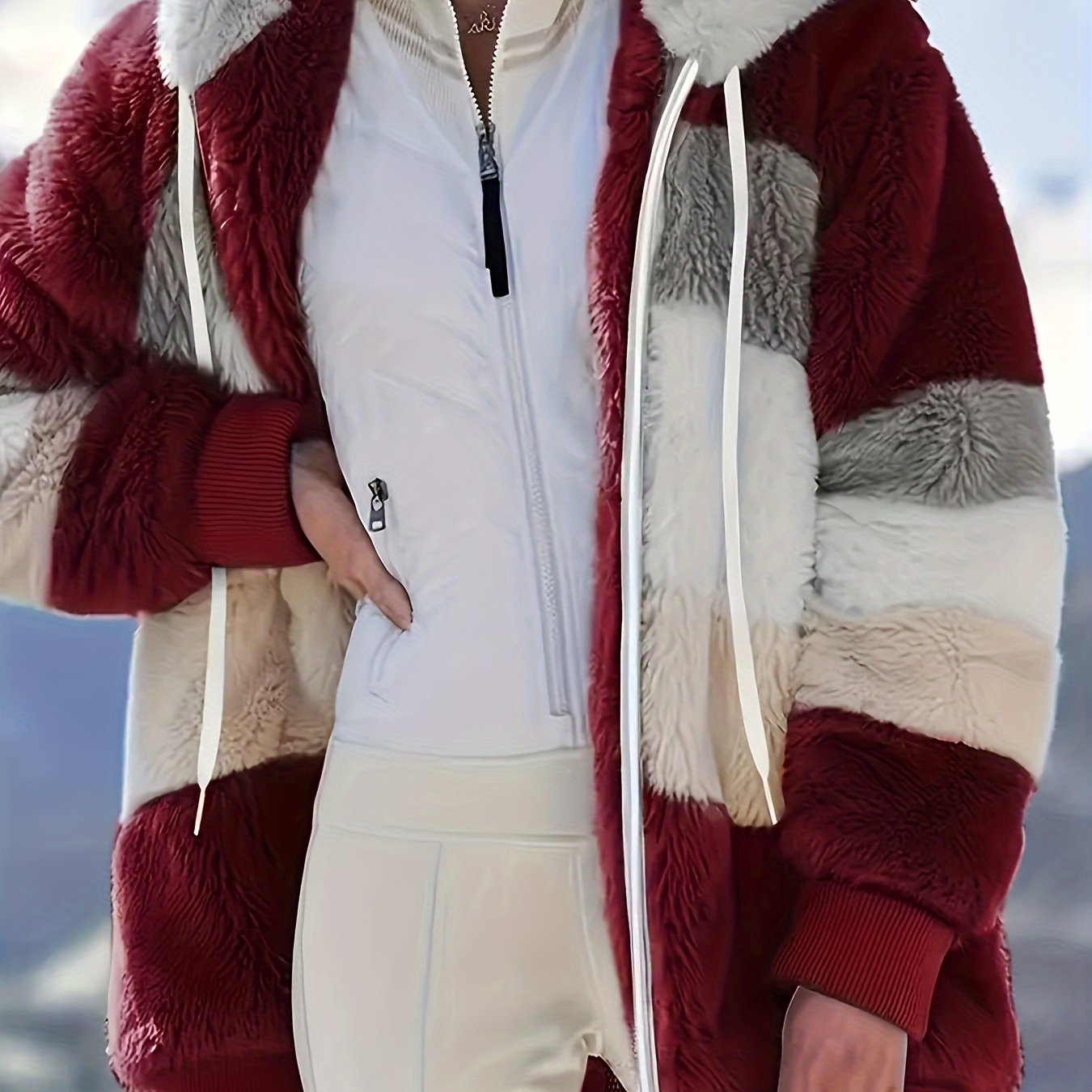 Warme fuzzy winterjas met capuchon afbeelding 16