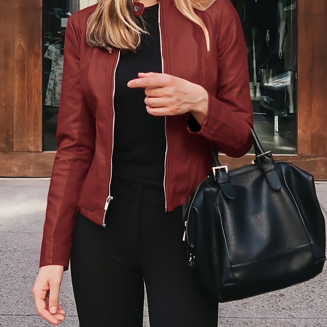 Stoer PU leren bomberjack met rits | Perfect voor lente en herfst afbeelding 12