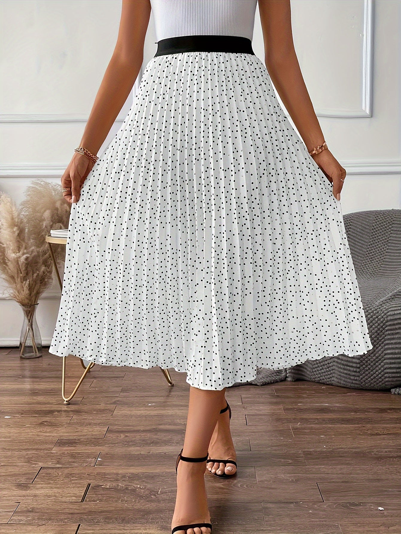 Modieuze geplooide midi-rok van luxe katoenmix | Stijlvol en speels design met polkadots | Perfect voor alle seizoenen afbeelding 2