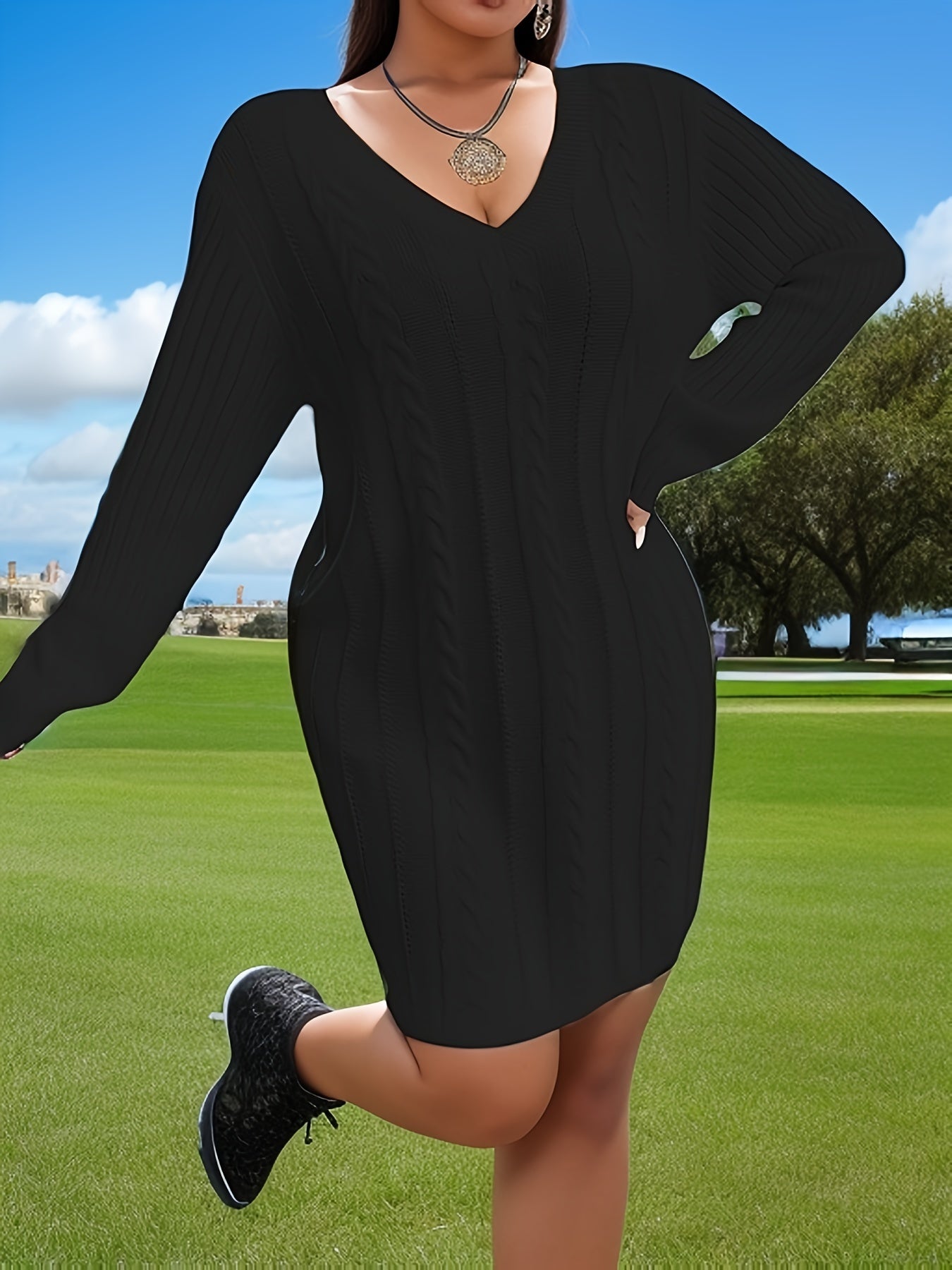 Kabelgebreide trui-jurk: stijlvol en comfortabel voor herfst en winter afbeelding 2