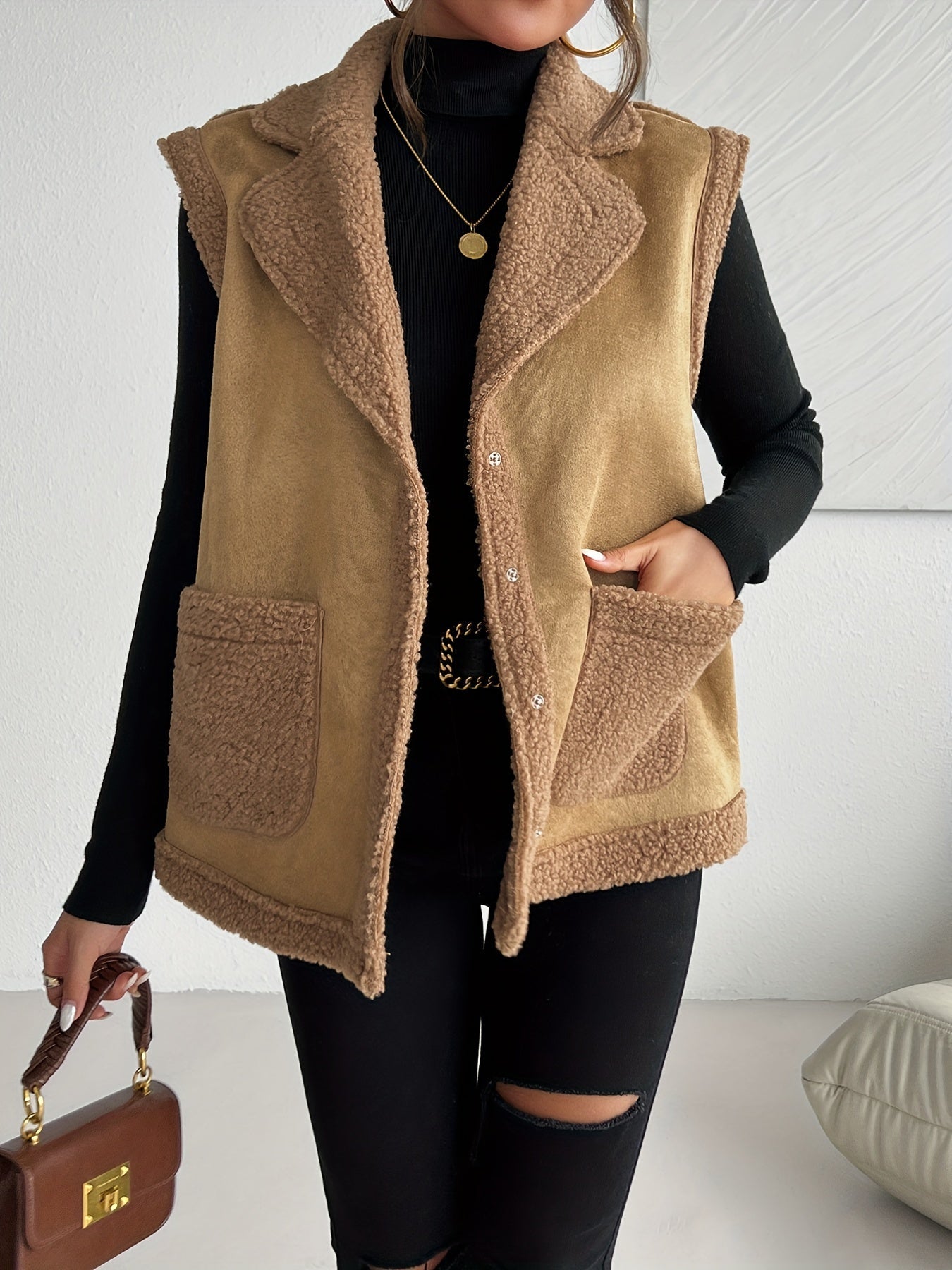 Pluche mouwloos gilet van luxe katoenmix voor herfst en winter afbeelding 5