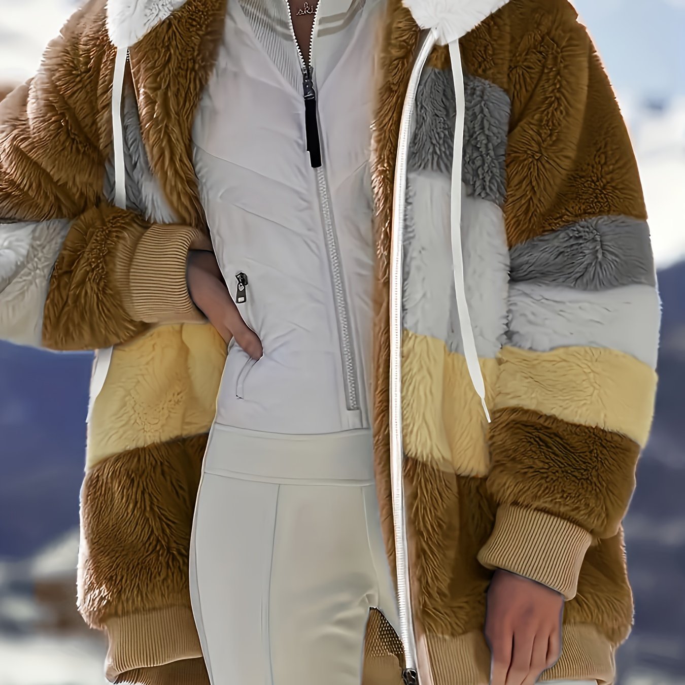 Warme fuzzy winterjas met capuchon afbeelding 20