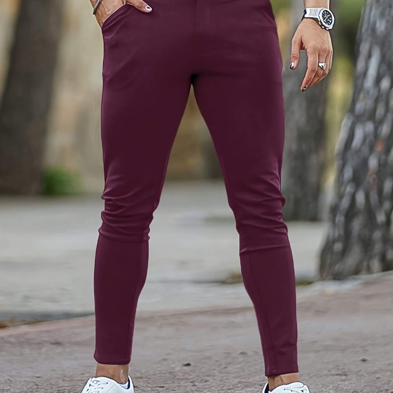 Casual skinny fit chino met medium stretch en effen kleur