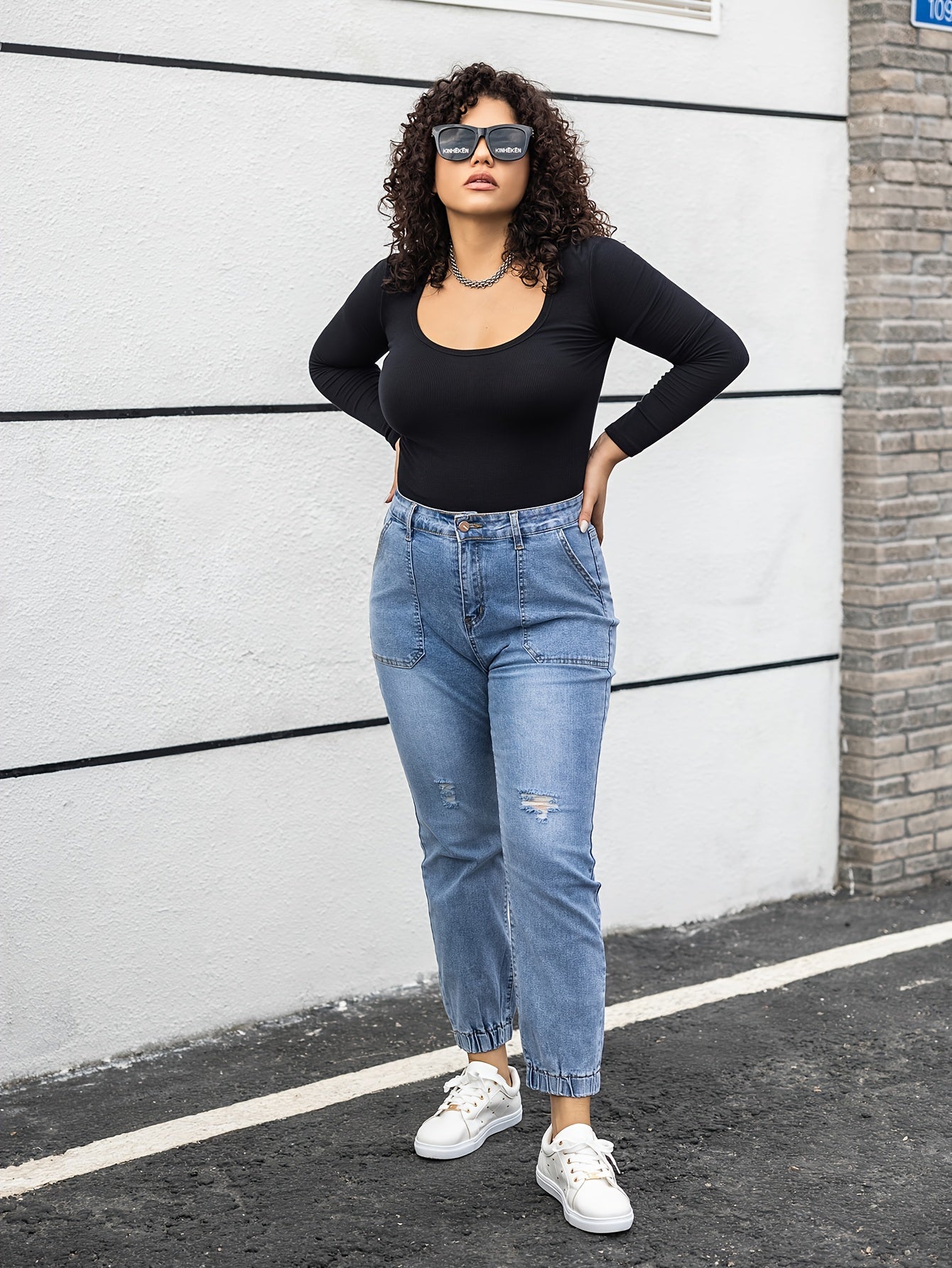 Emma Grote Maten Damesjeans: Trendy en Comfortabel met Gescheurd Design afbeelding 3