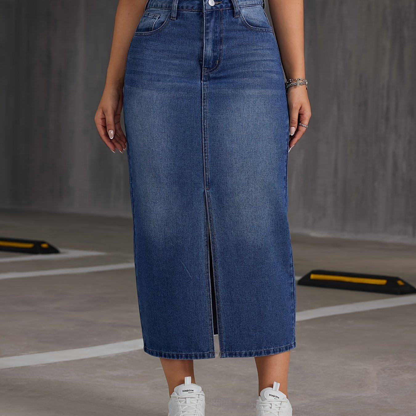 Denim midi-rok met hoge taille en split - tijdloze elegantie voor elke gelegenheid afbeelding 8