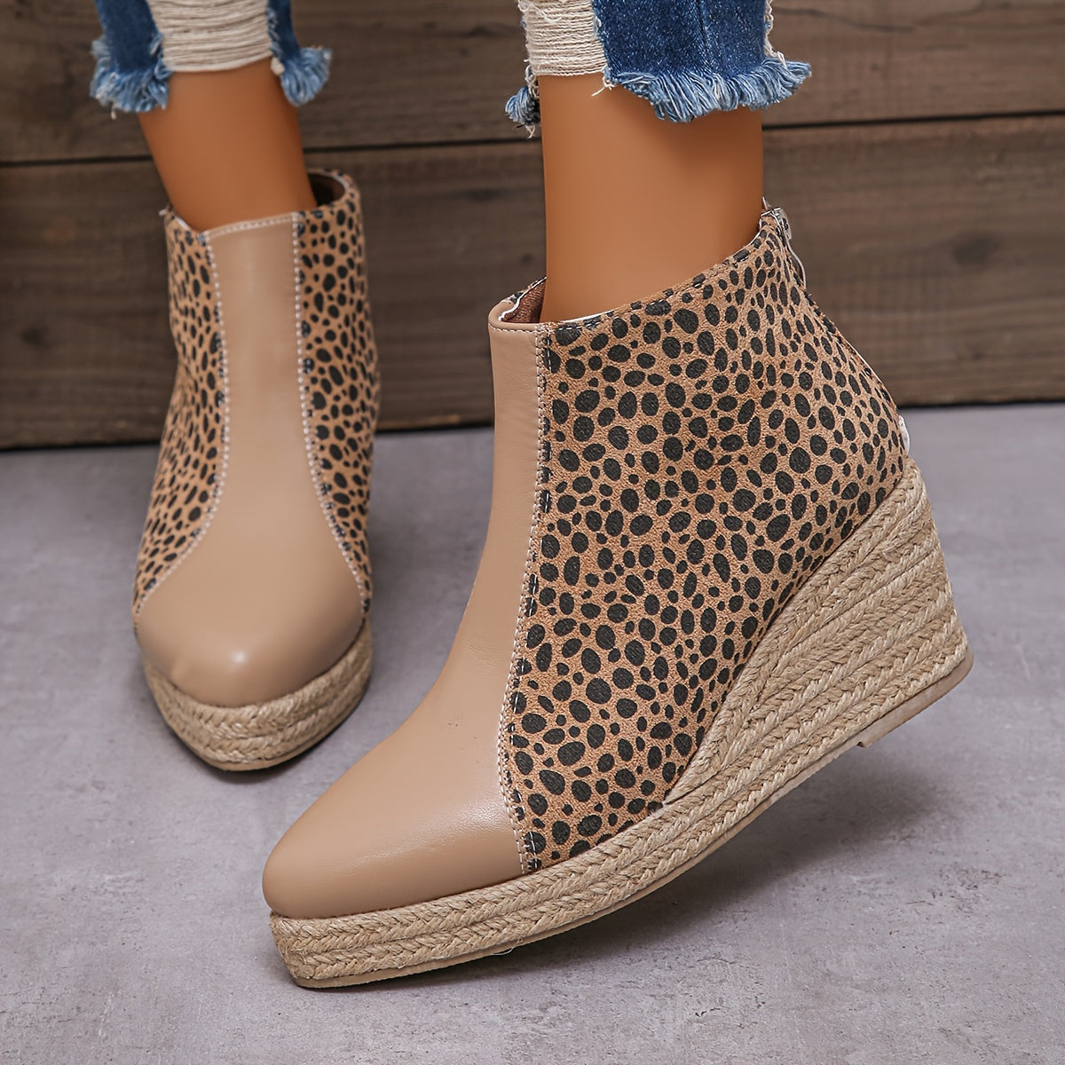 Trendy en comfortabele waterdichte luipaardprint enkellaarzen met blokhak afbeelding 3