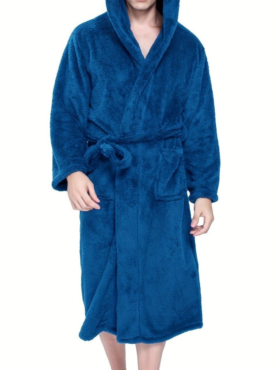 Warme en zachte heren badjas in effen kleur