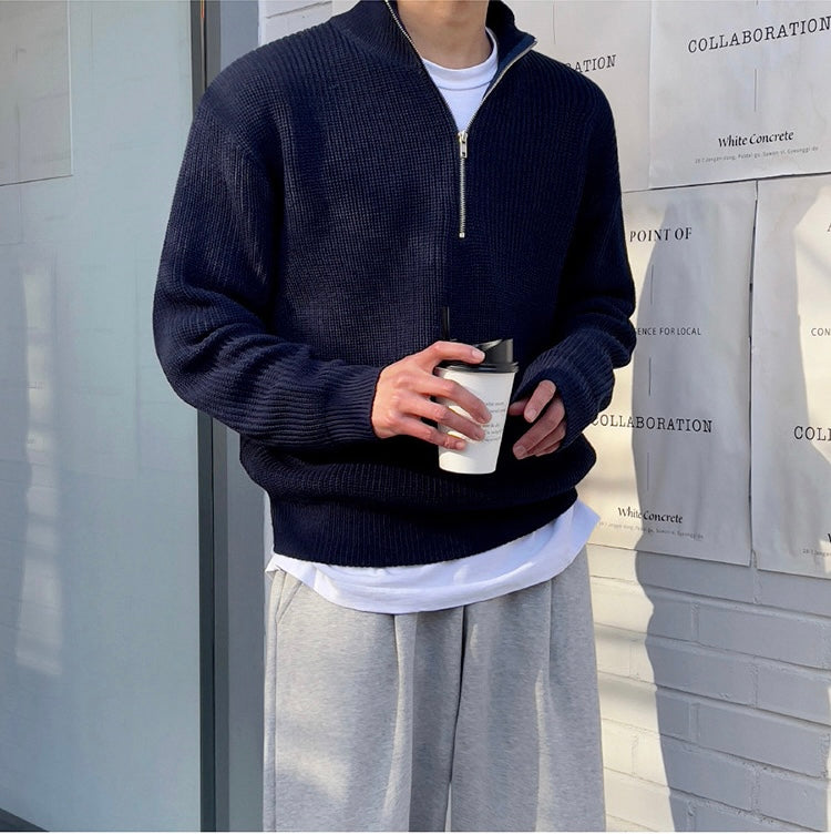 Stijlvolle en veelzijdige half-zip pullover voor heren - Perfect voor elk seizoen! Ontdek de zachte en luxe katoenmix, ideaal voor casual en formele gelegenheden. afbeelding 9