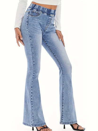Vintage Stijl Damesbroek: Elastische Taille & Uitlopende Pijpen | Hoogwaardig Denim | Perfect voor Lente en Herfst afbeelding 2