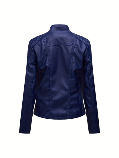 Stoer en stijlvol: Faux leren bikerjack met rits en lange mouw - Luxe katoenmix afbeelding 7