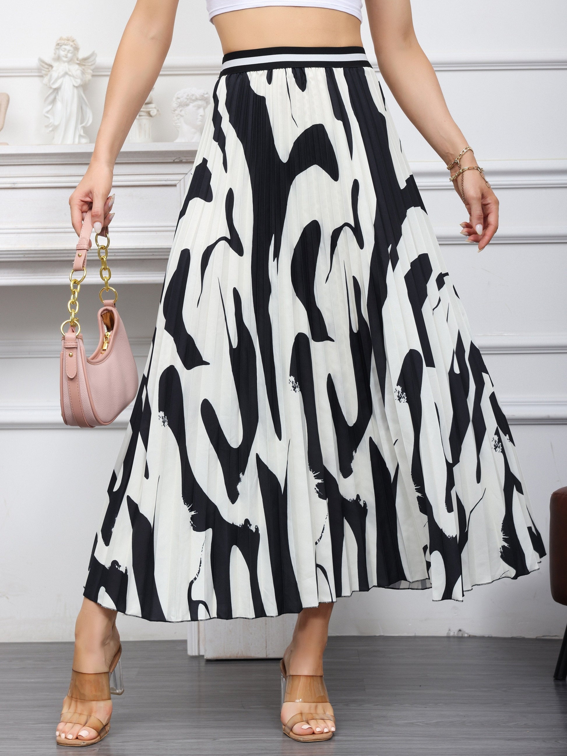Modieuze plooirok van luxe katoenmix met grafische print | Shop nu afbeelding 3