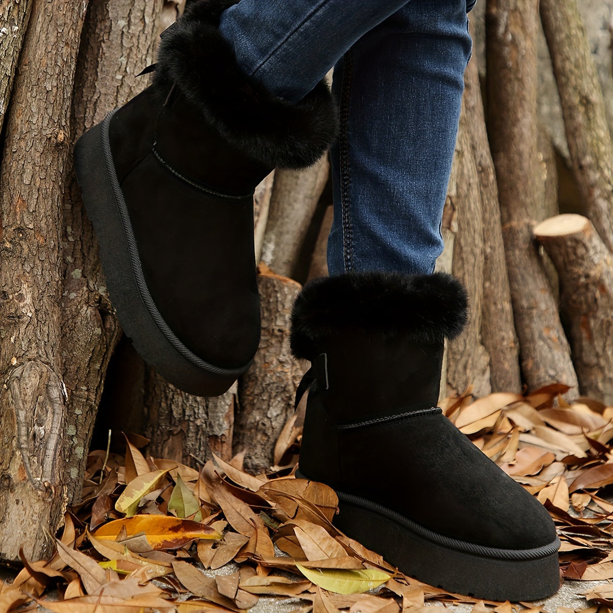 Effen damessnowboots met pluche voering afbeelding 9