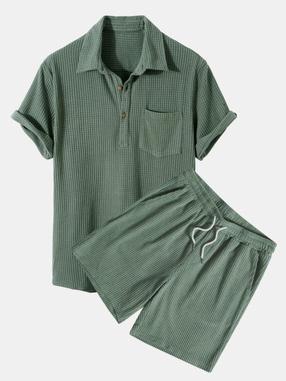 Stijlvolle Wafelpoloshirt en -shorts voor Heren