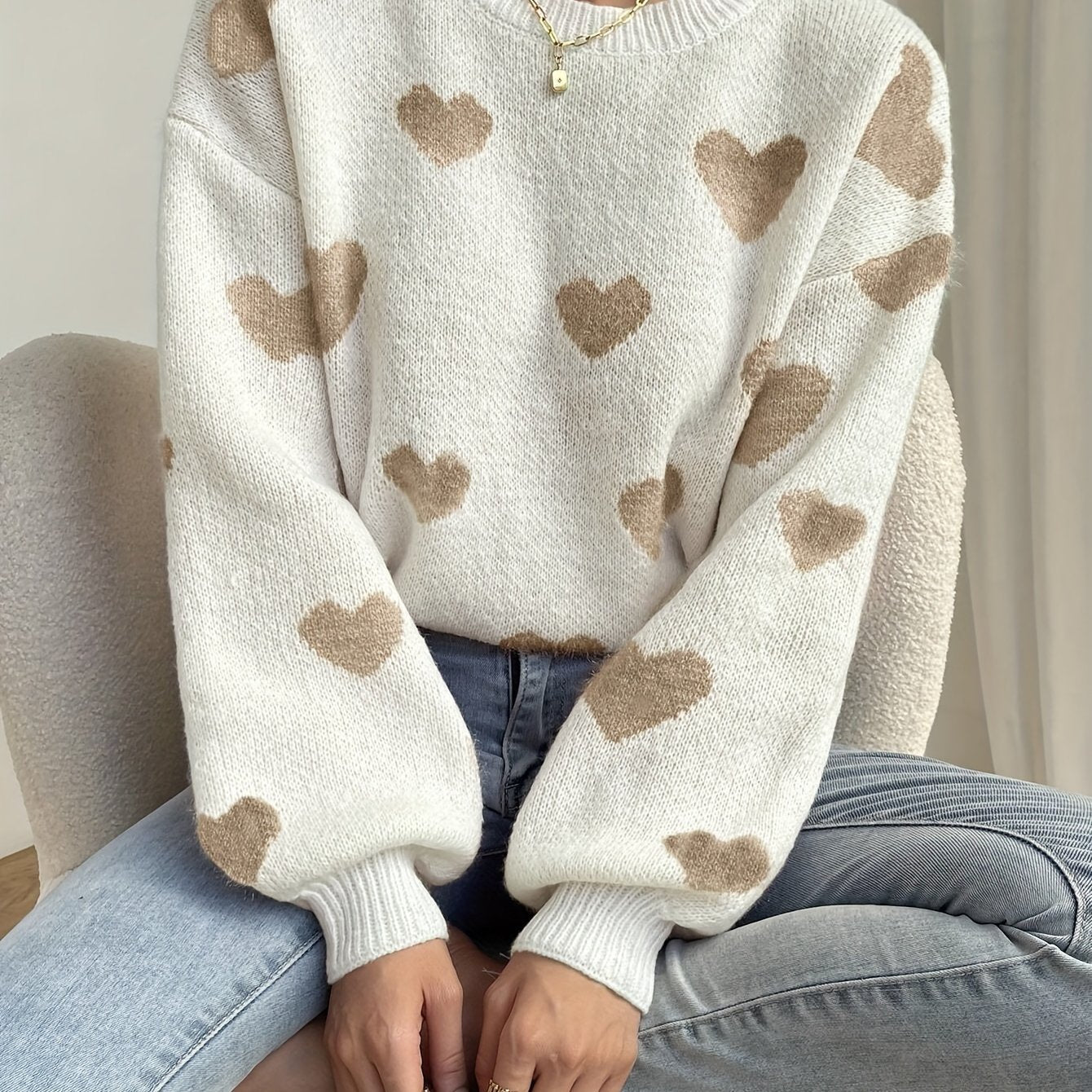 Stijlvolle dames trui met hartpatroon | Zachte en warme herfstkleding | 100% hoogwaardige katoenmix afbeelding 12