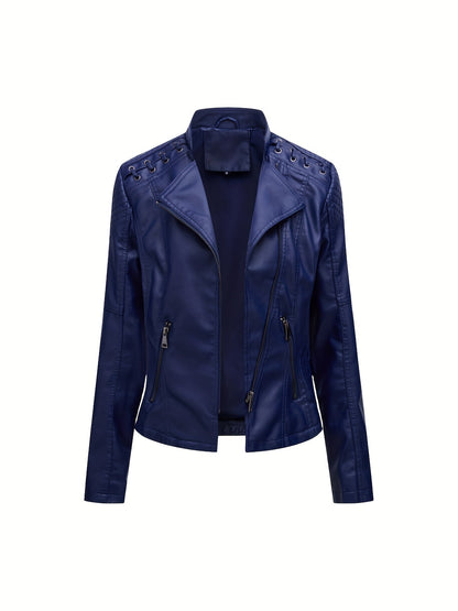 Stoer en stijlvol: Faux leren bikerjack met rits en lange mouw - Luxe katoenmix afbeelding 2