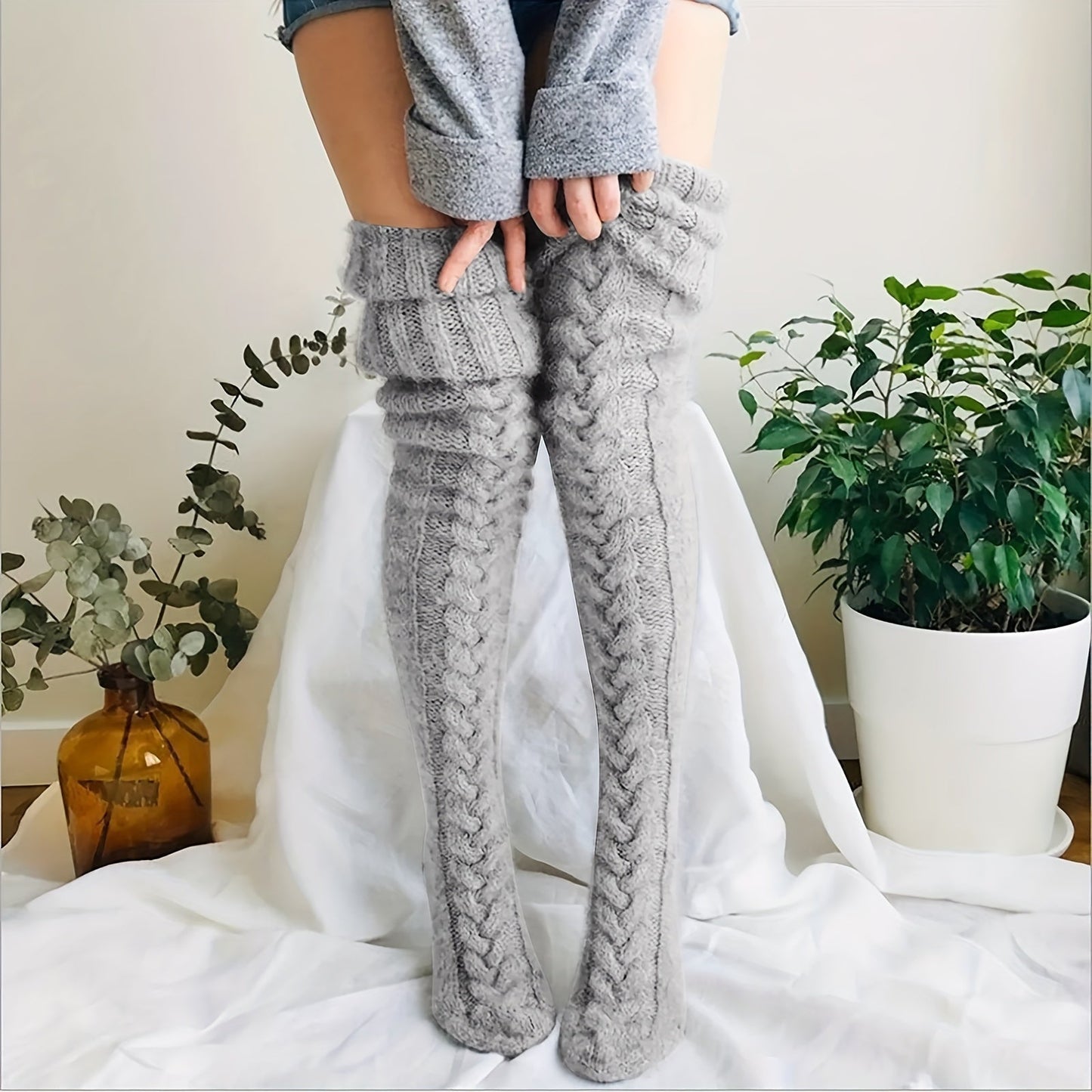 Effen Kleur Kabelbrei Sokken - Warm & Stijlvol voor de Winter! Ontdek de 100% Acryl Collectie afbeelding 14