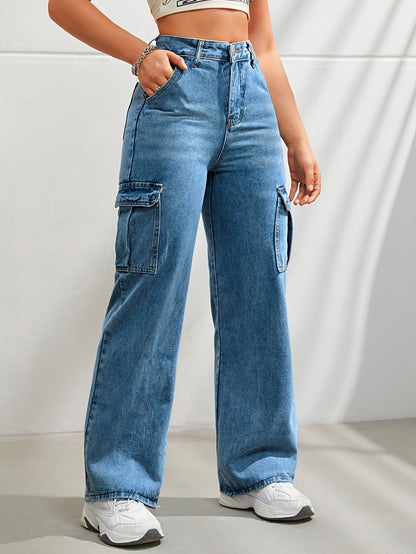 Stijlvolle en comfortabele denim cargobroek met wijde pijpen - Ideaal voor elke dag afbeelding 2