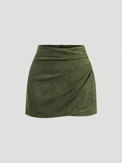 Geplooide bodycon-rok met ruches en rits