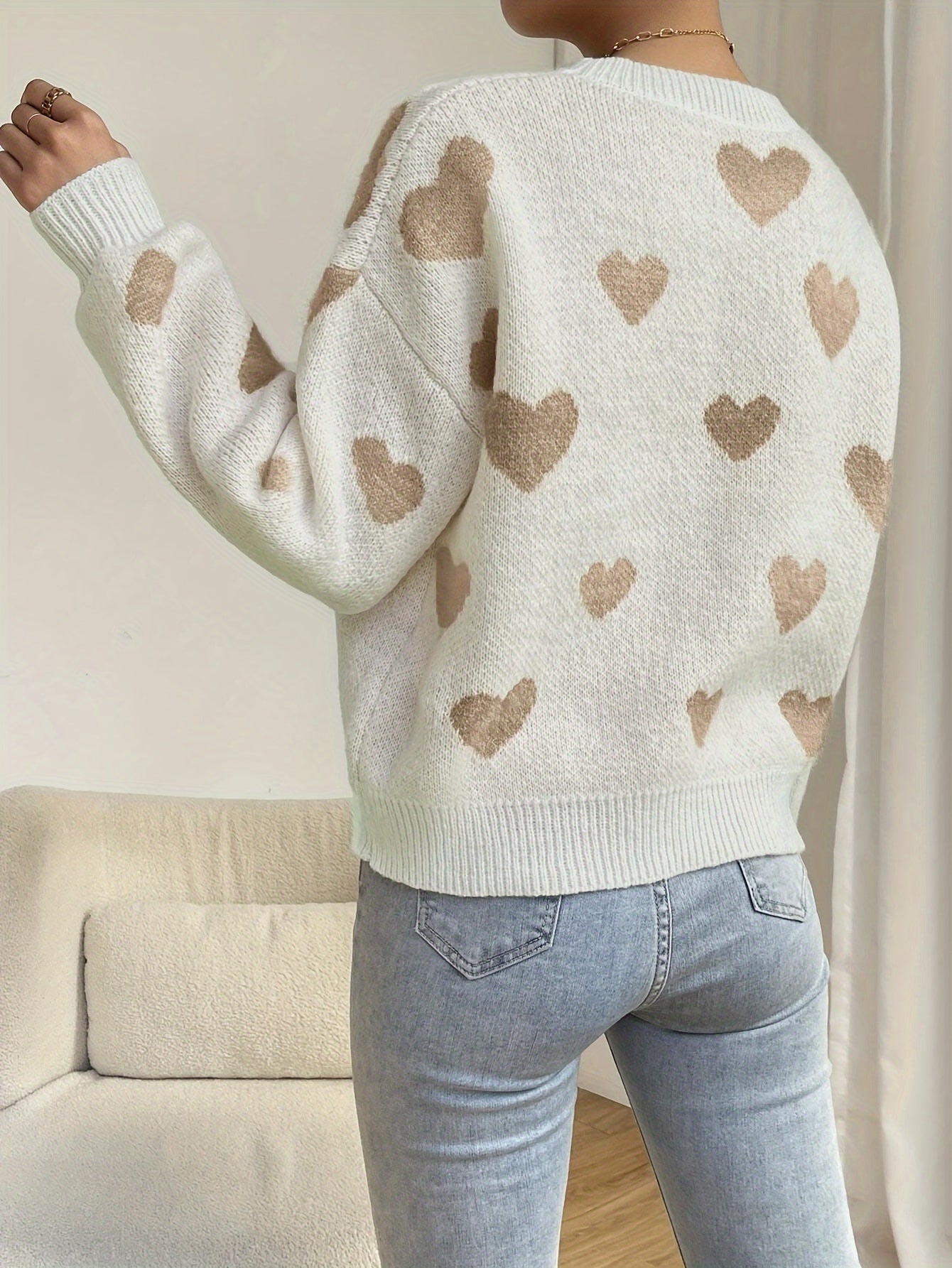 Stijlvolle dames trui met hartpatroon | Zachte en warme herfstkleding | 100% hoogwaardige katoenmix afbeelding 6