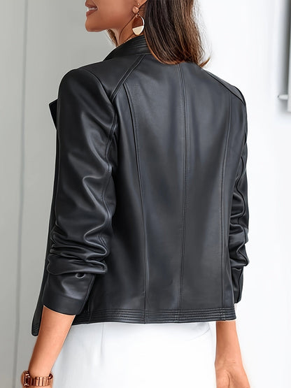 Ontdek de tijdloze stijl van deze elegante PU leren jas. Ideaal voor herfst en winter, biedt deze jas niet alleen warmte maar ook verfijning. Bestel nu! afbeelding 3