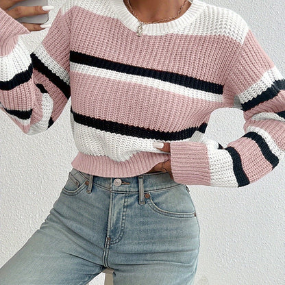 Trendy en comfortabele colorblock gebreide trui voor een stijlvolle herfst- en winterlook afbeelding 13