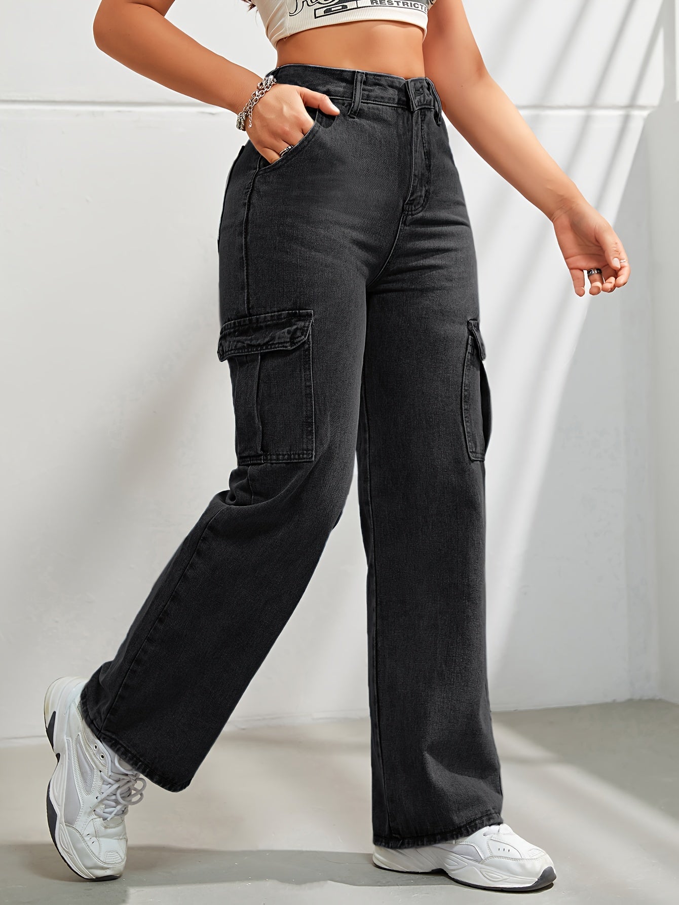 Stijlvolle en comfortabele denim cargobroek met wijde pijpen - Ideaal voor elke dag afbeelding 7