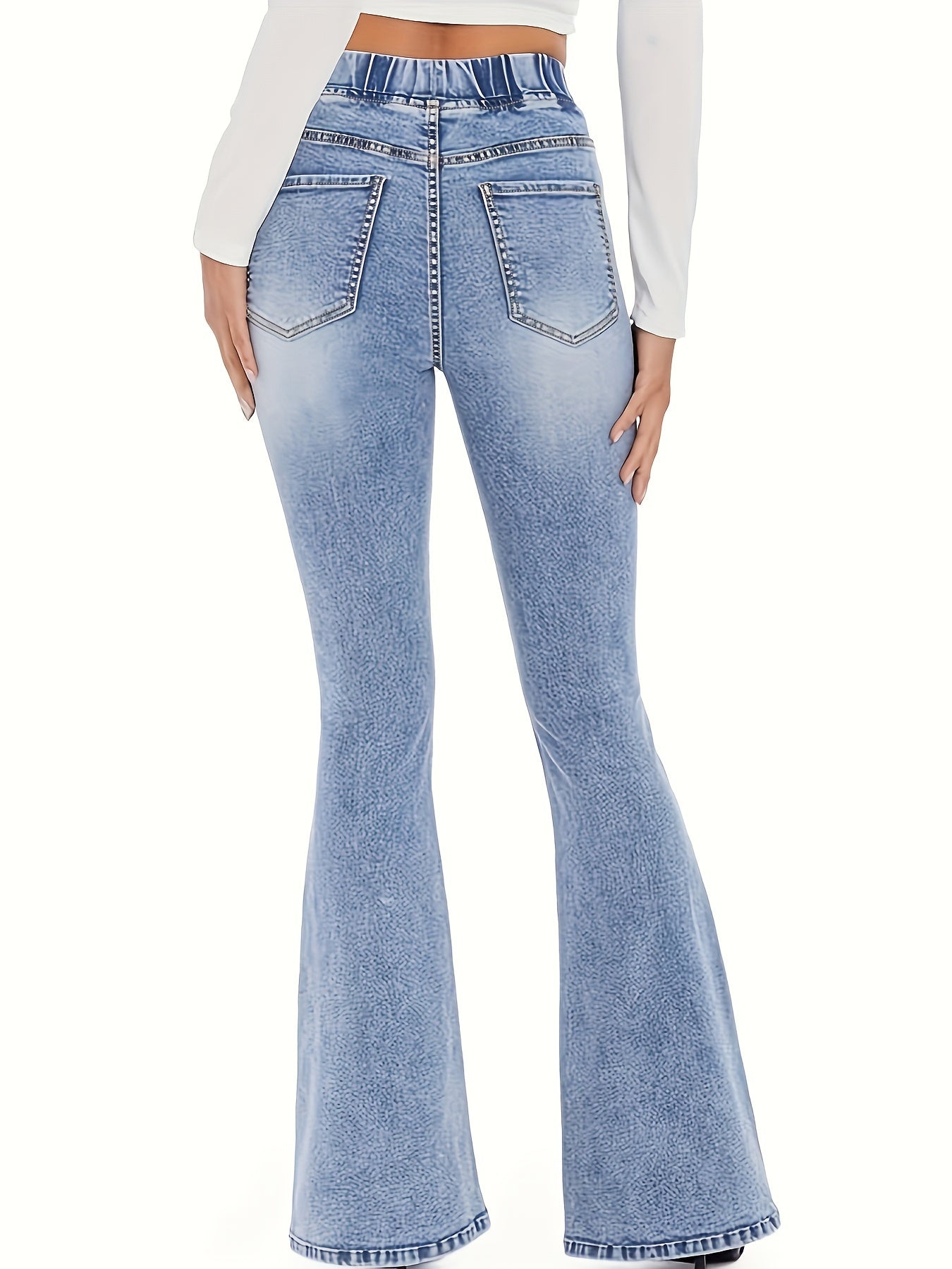 Vintage Stijl Damesbroek: Elastische Taille & Uitlopende Pijpen | Hoogwaardig Denim | Perfect voor Lente en Herfst afbeelding 4
