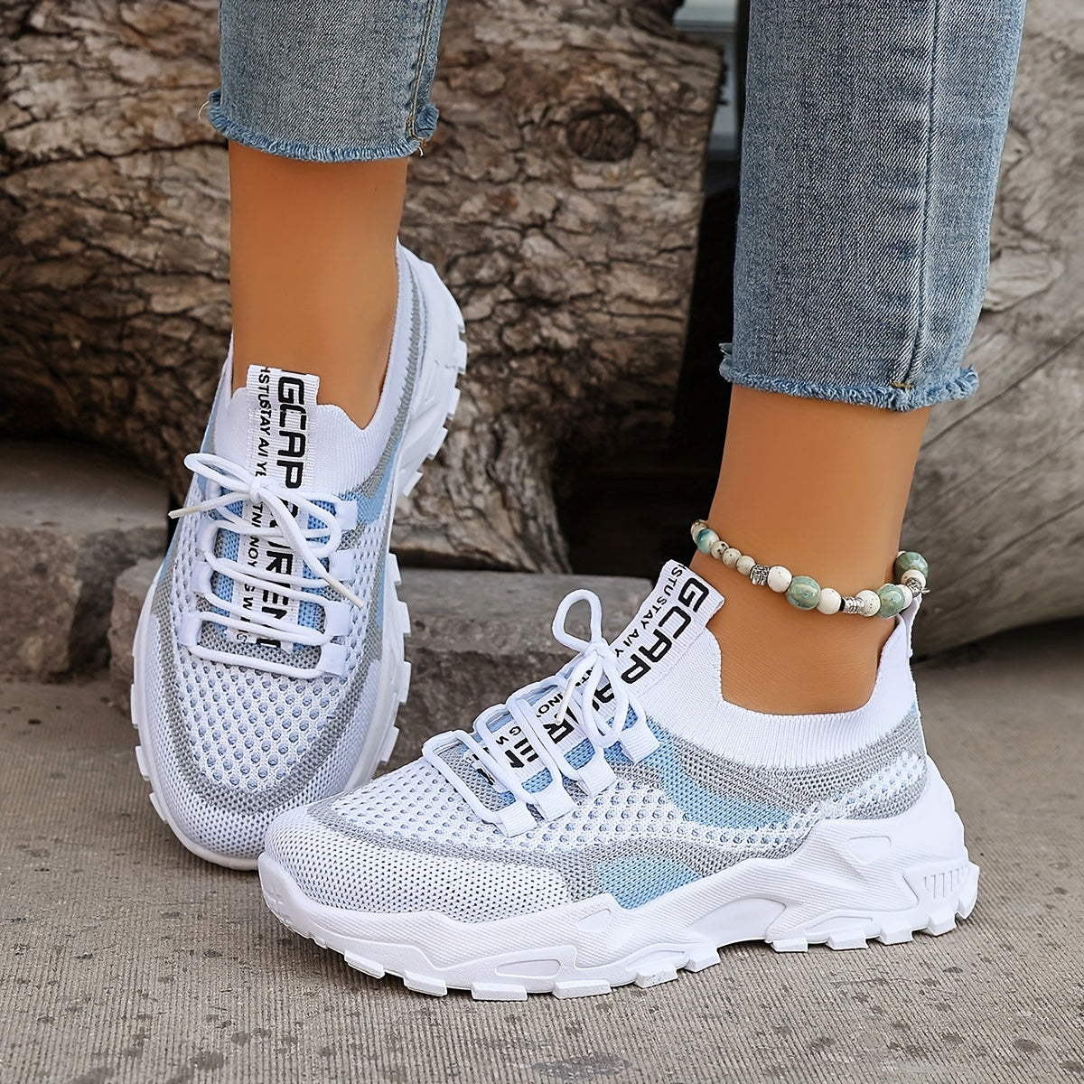 Colorblock gebreide sneakers afbeelding 11