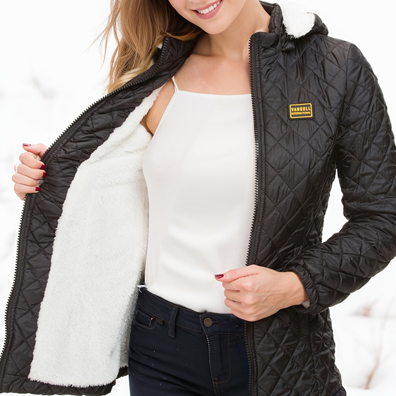 Feline Fleece Gevoerde Rits Quilten Jas - Stijlvol, Warm & Praktisch! Onmisbaar voor de Herfst en Winter afbeelding 6