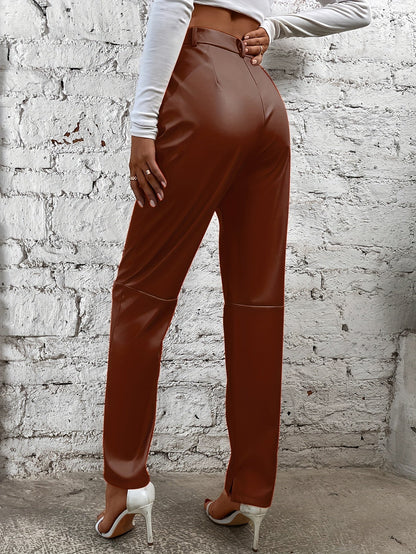 Stijlvolle imitatieleren broek voor herfst en winter | Comfy en trendy weekend look | Gemaakt van hoogwaardig PU-leer met luxe uitstraling | Effen kleur met knoopdetails | Perfect voor elke casual gelegenheid afbeelding 8