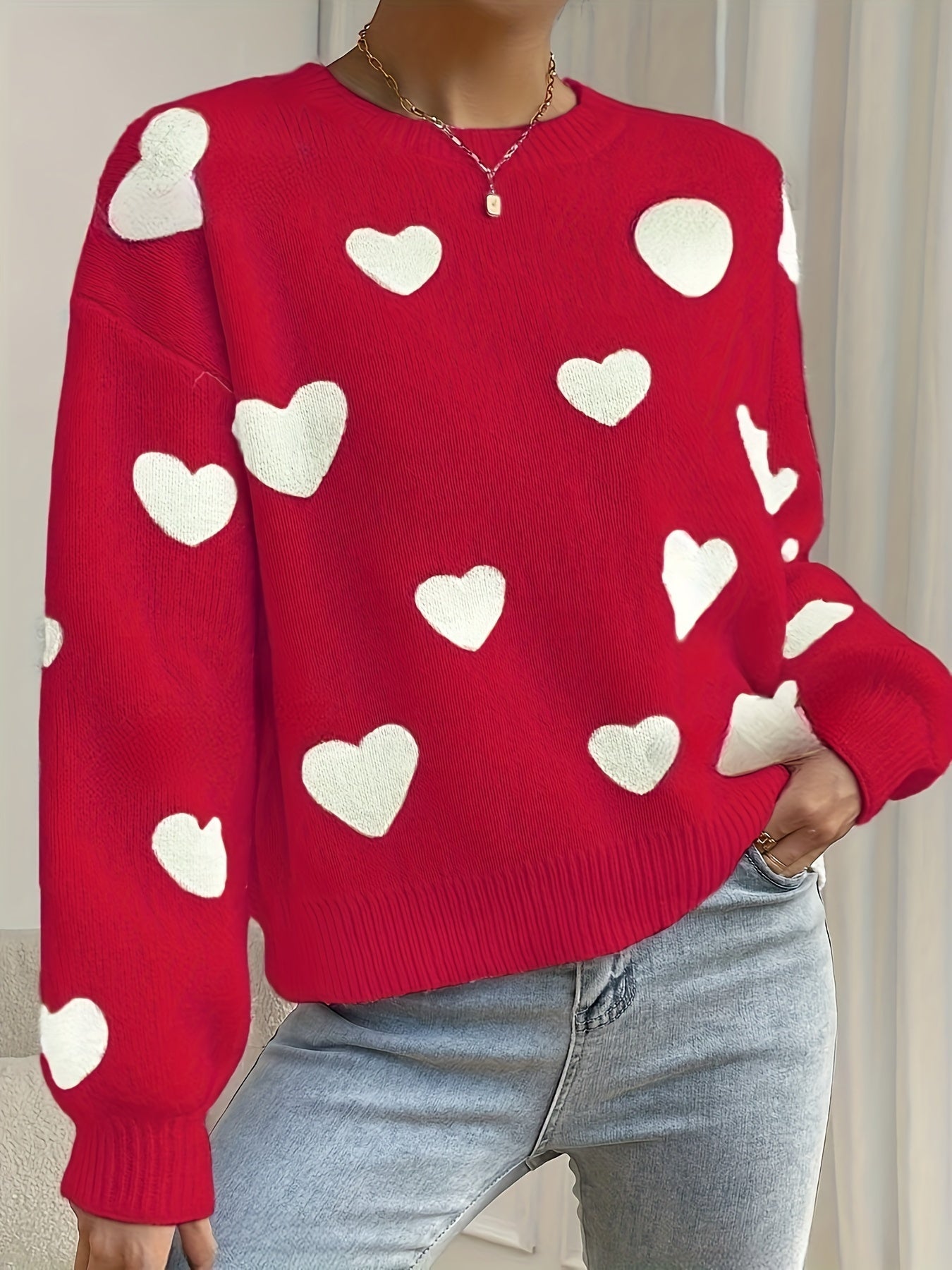 Stijlvolle dames trui met hartpatroon | Zachte en warme herfstkleding | 100% hoogwaardige katoenmix afbeelding 8